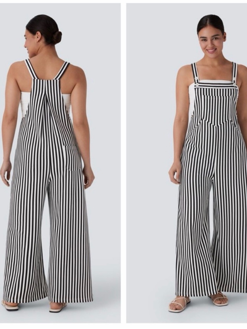 HALARA Black & White Vertical-Stripe Wide-Leg Overalls